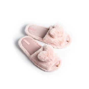 Женские домашние тапочки утепленные с мехом с открытым носком Twins HS-LUX Большое сердце 40 26 см Розовые (4820182064968)
