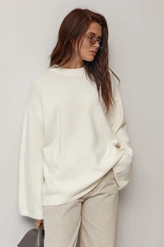 В’язаний джемпер oversize з широкими рукавами - білий колір, ONE SIZE