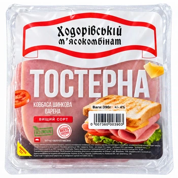Тостерна Ковбаса Шинкова Варена Вищий сорт Ходорівський М'ясокомбінат 390 г