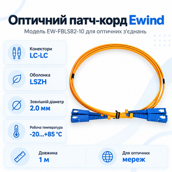 Патч-корд оптический Ewind EW-FBLS82-10 1M LSZH 2.0mm (LC-LC)