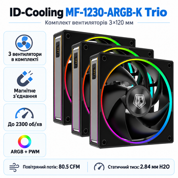 Вентилятор для корпусу ID-Cooling MF-1230-ARGB-K Trio 3x120 мм 2300 об/хв ARGB Black
