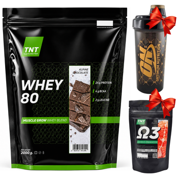 Протеин TNT Nutrition Whey 80 2кг Шоколад + Шейкер + Омега-3 в Подарок