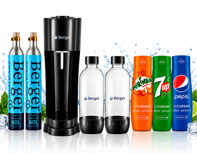 Набор для газирования воды Berger SM-102 Black с 2 баллонами CO2, 2 бутылками 1 л и 3 сиропами