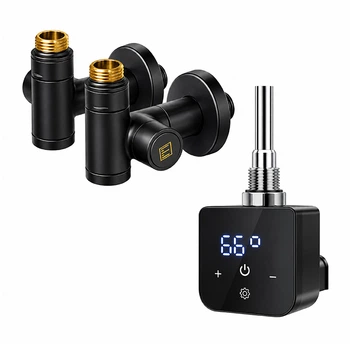 ТЕН для рушникосушки Onlyheat Onyx Black Pro 0.6 кВт + крани під ТЕН Ideale Senso, чорний
