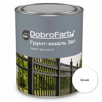 Ґрунт-емаль по металу DobroFarb 3 в 1 антикорозійна по іржі Біла RAL 9003 0,8 кг