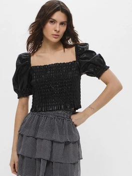 Топ зі штучної шкіри жіночий H&M 060928111 S Чорний (6666000358165)