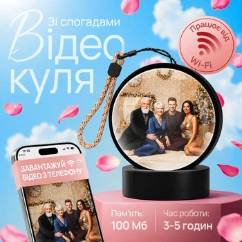 Видеошар с Wi-Fi и воспроизведением фото/видео 70 мм Черный для подарков воспоминаний подсветкой дисплеем экраном хранения офиса