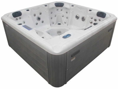 СПА-басейн Aquajoy Santorini 220×220×95 см на 5 осіб, гідромасажний, 89 форсунок, сріблясто-білий мармур