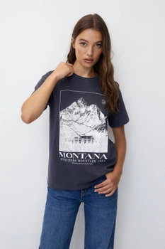 Футболка Pull & Bear темно-сірий з принтом YOHPB848 L