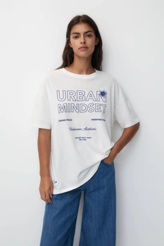 Футболка Pull & Bear білий з принтом CYAMC557 M