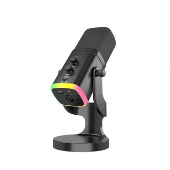 YU8 динамический игровой микрофон для ПК, USB/XLR с шумоподавлением и RGB игровых консолей и смарт-устройств, стриминга - черный