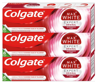Набір зубних паст Colgate Max White Expert Original з фтором 3 x 75 мл (8590232000739)