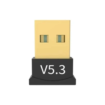 Адаптер USB(2.0) Bluetooth V5.3 обратная совместимость BT 5.3 5.1 5.0 for PC Laptop Wireless Speaker Audio Receiver Transmitter, позолоченный коннектор, Black