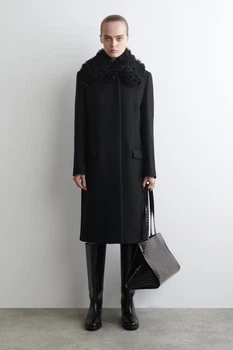 Пальто жіноче COS shearling-collar wool long coat 1301901001 Eur 36 Чорний