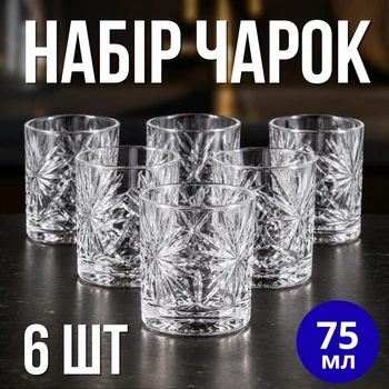 Набор стопок 6 шт по 75 мл стеклянные рюмки для водки и крепких напитков стопки