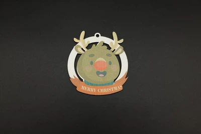 Новогодняя игрушка с УФ-печатью Северный олень Merry Christmas круглая на елку 8 см Разноцветный (НР-364)