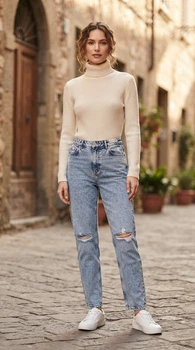 Стильні жіночі джинси mom fit від esmara (38 EUR / 44 UA / S-M), блакитний
