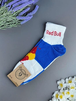 Чоловічі середні шкарпетки Шкарпеткофф у стилі "Red Bull" (р. 41-45, бавовна, біло-сині)