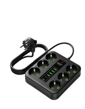 Сетевой фильтр удлинитель с предохранителем 6 розетками, 4 USB, 2 Type C тройник, переноска с заземлением 2500 Вт 3 м