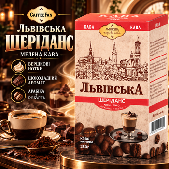 Кофе молотый 250 г CaffeeFan Львовский Шериданс арабика робуста со сливочными шоколадными нотками ароматом кофейного ликера насыщенный десертный ароматизированный для заваривания дома кофейного перерыва