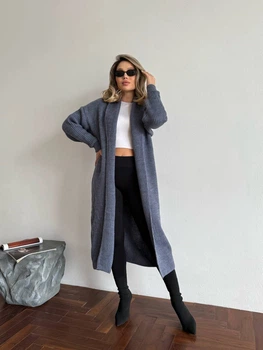 Довгий жіночий в'язаний кардиган PARIS колір Джинс, розмір One Size