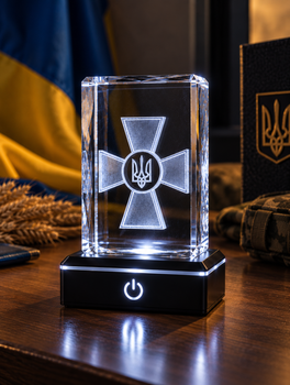 Статуетка Емблема Збройних Сил України (ЗСУ) — 3D LED-світильник K9 Crystal 5×5×8 см