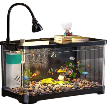 Аквариум KUOTING Lazy Fish Tank для дома, гостиной и офиса, аквариум для золотых рыбок с фильтром, черная модель.