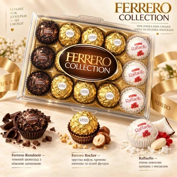 Набір шоколадних Цукерок Подарунок Ferrero Rocher Collection Фереро Роше Колекція 3види 15шт Бокс 172г