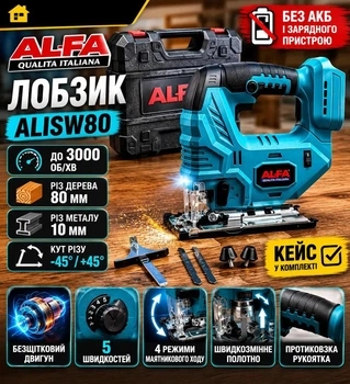 Акумуляторний лобзик ALJSW80 БЕЗ Акумулятора Без Зарядного