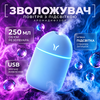 Увлажнитель воздуха с подсветкой аромадифузор портативный увлажнитель воздуха в машину ароматический диффузор USB ночник в детскую ночник аромадифузор Humidifier 250ml Blue Hofmy QW-18