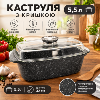 Гусятниця казан каструля казанок зі скляною кришкою 5,5 л A-PLUS 1997