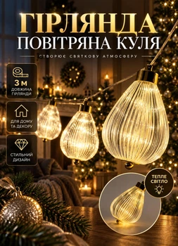 Новогодняя гирлянда штора для декора с фигурками Воздушный шар 3 метра 6 ламп комнатная гирлянда на окно стену Желтая