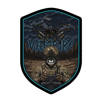 Колекційний шеврон «Vampire — череп на щиті», 85 × 80 мм