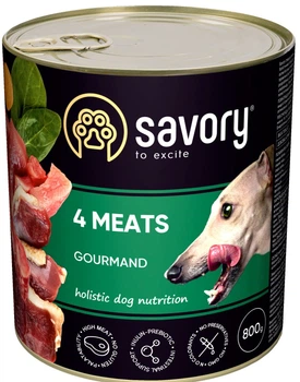 Вологий корм для дорослих собак Savory з чотирма видами м'яса 800 г (30402) (4820232630402)