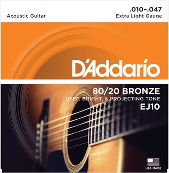 Струни для акустичних гітар D'Addario EJ10 Bronze 80/20 Extra Light (19954122119)