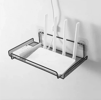 Настенная полка для пульта и роутера металлическая 36 см черная