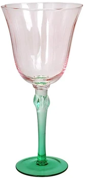 Набір келихів для вина скляних 6х400 мл Flower Glass рожевий із зеленим