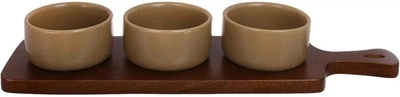 Набор 3 фарфоровые пиалы на деревянной подставке Natural Serving Grey 100 мл серые