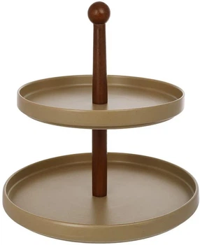 Фуршетная стойка двухъярусная фарфоровая Natural Serving Grey Ø26,5 см с деревянной ручкой