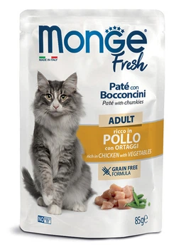 Консервированный корм Monge Cat Wet FRESH Adult - влажный корм с курицей и овощами для взрослых кошек (кусочки в паштете) 85 г (70301060)