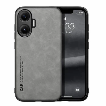 Кожаный чехол X&E для Xiaomi Poco F7 с металлической вставкой gray