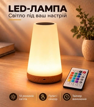Портативна Лампа Нічник Ліхтар RGB Dynamic Type-C V1.5. Біла з пультом Д,У.