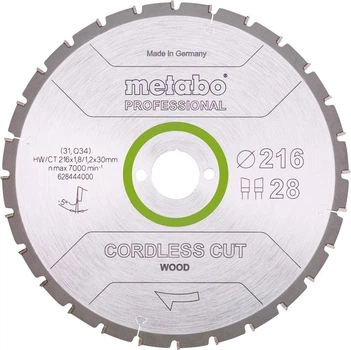 Tarcza pilarska Metabo cordless cut wood professional 216 x 30 mm Z28 WZ 5° (4061792173804)