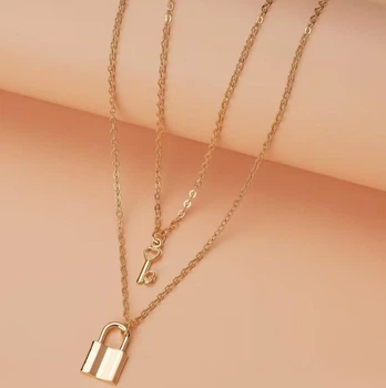 Парні кулони замок і ключ для закоханих золотисті підвіски friendship necklace