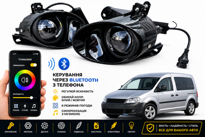 Линзованные противотуманные LED-фары Caddy III 2004-2010 фольксваген кадди, управление с телефона