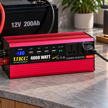 Перетворювач напруги інвертор UKC 4000W 12В–220В від АКБ 12В для дому й резервного живлення техніки, з 3 розетками, 5 USB та дисплеєм, реальна номінальна потужність 2600Вт, 5200Вт пікова, KC-2349