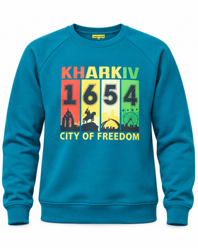 Світшот унісекс реглан 726 тринитка з принтом "Kharkiv 1654 city of freedom" петроль р. М