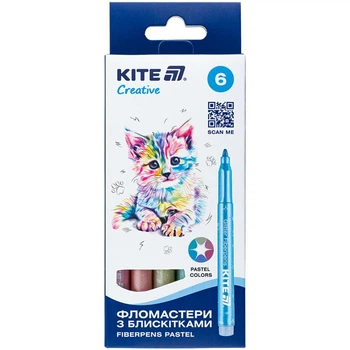 Фломастери з блискітками 6кольорів KITE K-1148 Kite Creative пастель
