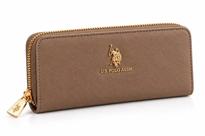 Женский кошелек U.S. Polo Assn. Taupe (бежевый), большой кошелек на молнии