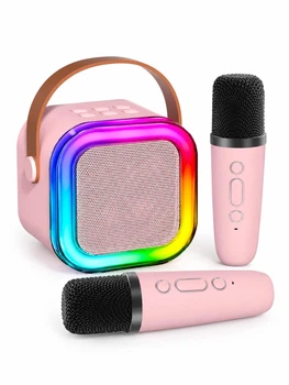 Беспроводная караоке-колонка Bluetooth с 2 микрофонами, RGB-подсветкой, 4 голосовыми эффектами, 10 Вт розовая (514511001528)